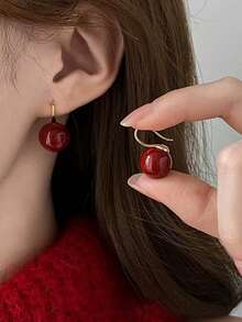 3 Pairs Retro Elegant Chic Minimalist High-End Geometric Burgundy Faux Pearl Ball Stud Earrings Set, Suitable For Women's Daily, Commute, Holiday, Party Wear