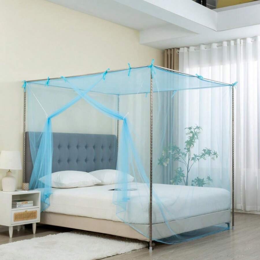 Home Mosquito Nets Pure Color Extra Secret Double Bed Lightweight Fashion Bedding Mosquito Nets - Blue - View 1