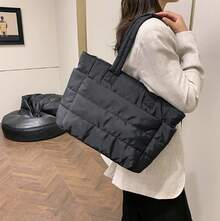 Puffer Tote Bag For Women, Lightweight Puffy Work Handbag Teacher Nurse Quilted Shoulder Bag For School Travel Gym - Black - View 8