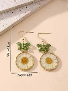 1 pereche cu pandantiv rotund din rășină naturală cu flori uscate și cercei vintage cu fluture din sticlă, cercei versatili de înaltă calitate cu flori albe, pentru purtare zilnică, vacanțe și cadouri. Mică diferență între florile uscate reale și imagini.