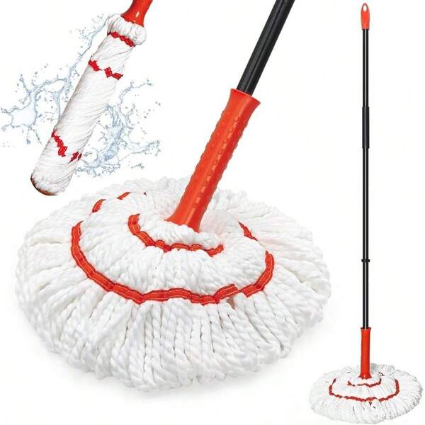 Self Wringing Twist Mop Floor Cleaning, 57.5 Inches Long Handle String Mop With Wringer, Washable Microfiber Wet Cotton With Scouring Pad Hardwood, Tile, Bathtub, Kitchen