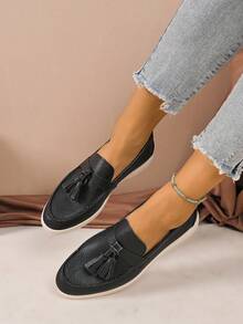 Mocasines planos para mujer, con decoración de borlas, zapatos de otoño, zapatos negros, zapatos marrones, mocasines casuales slip-on para primavera y otoño, zapatos de oficina de bajo empeine para uso diario