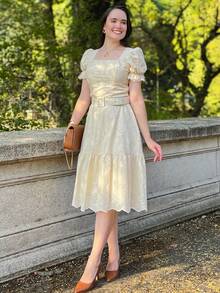 LESE MIDI PLAIN DRESS ELEGANT CASUAL FASHION WOMEN'S DRESS - Cream - View 7