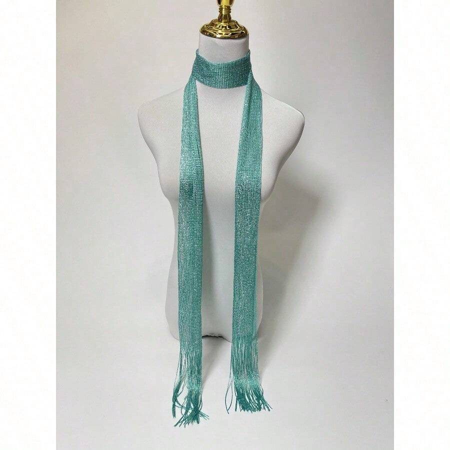 Party 1pc Women Solid Fringe Decor Fashion Scarf For Daily Life Accessories Women - 綠色 - 查看 1