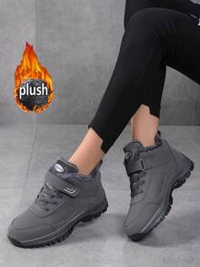 Women's Hiking Boots, Grey Outdoor Boots, Winter Warm Thermal Lined Leather Ankle Boots, Outdoor Sports Shoes Women's Winter Shoes, Anti-Slip Durable Hiking Shoes For Women, Thick Sole Boots Waterproof Boots