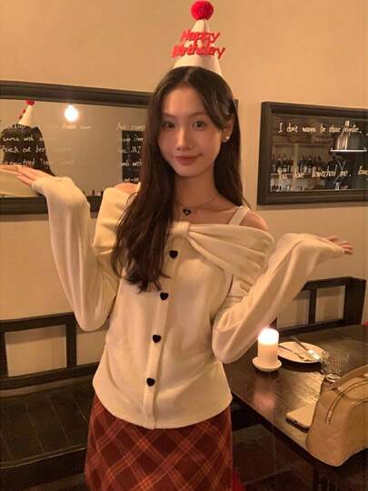 Women's Fashion Off-Shoulder Knit Sweater, Casual Soft Elegant Long Sleeve Pullover For Autumn/Winter