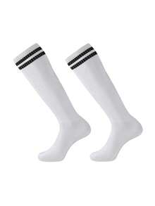 1 Pair Striped Football/Soccer Socks For Teens & Kids Aged 11-18, Girls Knee-High, Boys Over-The-Knee Sports Socks