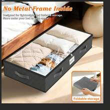 8PCS 90L Under Bed Storage Containers, 6-Pack Storage Bins With Clear Top, Foldable Closet Organizers And Storage With Label Holder For Clothing, Blankets, Comforter & Pillows (Grey) Brand: SpaceWhisper - Light Grey - View 7