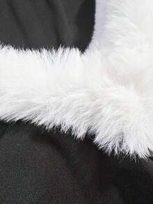 Váy cổ lông Giáng sinh, Váy chữ A dài tay cổ chữ V in họa tiết quà tặng Giáng sinh kèm ruy băng - màu xanh lá - Xem 3