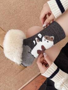 1/4 Pairs Cute Cartoon Kitten Heel Comfortable Mid-Calf Socks, New Autumn Collection Christmas Gift - Multicolor - View 8