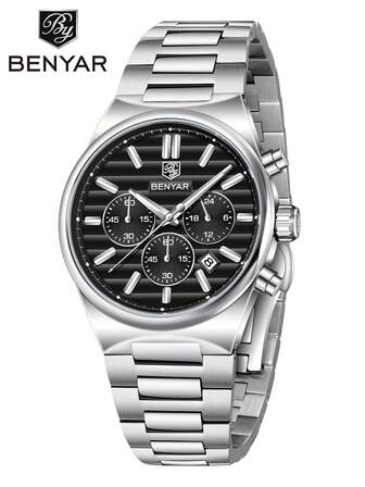  BENYAR 男士手表 BY5214 玫瑰金休闲运动 LD53 计时石英不锈钢表带蓝绿黑色男士手表