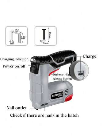 0.3 秒/钉无绳钉枪 - 20 毫米穿透电动钉枪，适用于室内装潢/栅栏/木工，每次充电可钉 1500 颗钉子，支持 Type-C 快速充电，是送给父亲日常工作工具套装的惊喜礼物