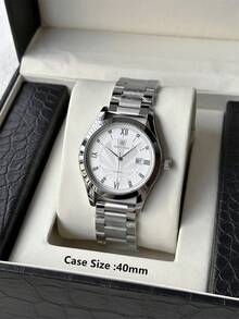 Pablo Raez 1枚男士手表，正品魅力腕表，高品质流行品牌，全新奢华IPS银色表带，不褪色，不锈钢夏季配饰，50米防水，简约日历显示，男士钢制休闲时尚石英表，钢制指针，罗马数字和条形刻度，黑色优雅商务腕表，适合日常佩戴，送给父亲或男性朋友的礼物，毕业或结婚礼物 - 銀色 - 查看 5