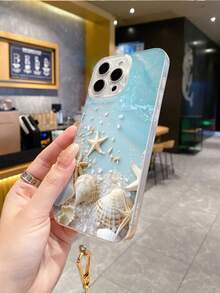 1个透明TPU沙滩贝壳和海星图案防震手机壳，1条白色珍珠可调节斜挎手机挂绳，时尚百搭创意全包手机壳，兼容/OPPO，国际版，非国内版 - 彩色 - 查看 4