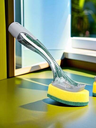 Multiple Use Kitchen Sponge Set: Suitable For Bathroom, Kitchen, And Patio Cleaning, Durable Plastic Dishwashing Brush With Long Handle And Dispenser - Used For Pots, Pans, Dishwashers, And Tabletops Without Charging