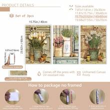 3pcs/Set European Vintage Plant Flower Potted Posters And Prints Botanical Garden Oil Paintings Retro Wall Art Paintings Suitable For Home Decoration, Room Decoration, Bedroom Decoration, Living Room Decoration, Bathroom Decoration, Wall Decoration, Optional Wall Art With Frame