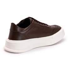 Men's Casual Genuine Leather Sneakers With High Sole Style And Comfort - 咖啡棕 - 查看 5