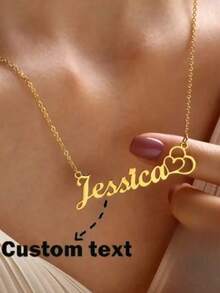 Custom Stainless Steel Necklace - Elegant And Sexy Style, Perfect Valentine's Day Gift, With Personalized Initials And Name, DIY Heart Pendant, Perfect For Party And Casual Wear, Personalized Jewelry - Multicolor - View 1