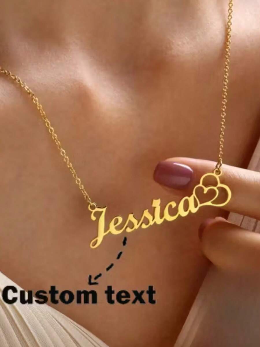 Custom Stainless Steel Necklace - Elegant And Sexy Style, Perfect Valentine's Day Gift, With Personalized Initials And Name, DIY Heart Pendant, Perfect For Party And Casual Wear, Personalized Jewelry - Multicolor - View 1