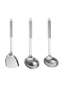 Zestaw 2/5 szt. ze stali nierdzewnej z uchwytem odpornym na ciepło: szpatułka, chochla, sitko - Wielokolorowe - Zobacz 10