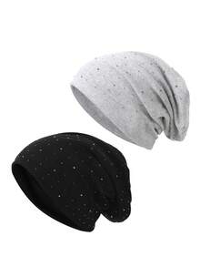 1 pieza/2 piezas Gorro elástico de mujer casual de unicolor con strass, versátil y de moda - multicolor - Ver 17