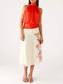 Women Y2k Halter Crop Tops Sleeveless Slim Fit Open Back Stylish Tank Top Tie Up Back Solid Color Summer Causal Camisole For Beach Club Party Streetwear - 橘色 - 查看 5