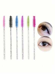 50pcs Eyelash Brush Crystal Rod Spiral Makeup Brush Grafting Eyelash Comb Eyelash Curl Eyelashes Tool,Eyebrow Brush,Eyeshadow Brush,Spoolie,Spoolie Brush