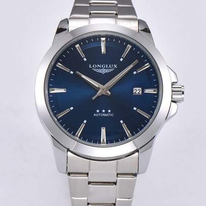 LONGLUX 1pc Men's Automatic Mechanical Waterproof Calendar Steel Band Butterfly Buckle Business Watch, High-End