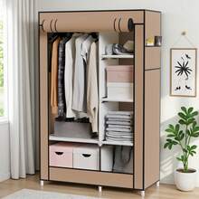 Portable Closet, Clothes Storage Organizer With 6 Shelves, Clothes Hanging Rail, Non-Woven Fabric Closet, Clothing Racks For Hanging Clothes,Portable Wardrobe With 6 Shelves & 1 Hanging Rod, 4 Side Pockets  For Bedroom ﻿ - Màu nâu - Xem 3