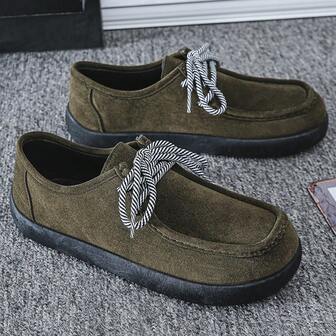 Men's New Solid Color Casual Faux Leather Lace-Up Sneakers, Suitable For Office Wear In Autumn