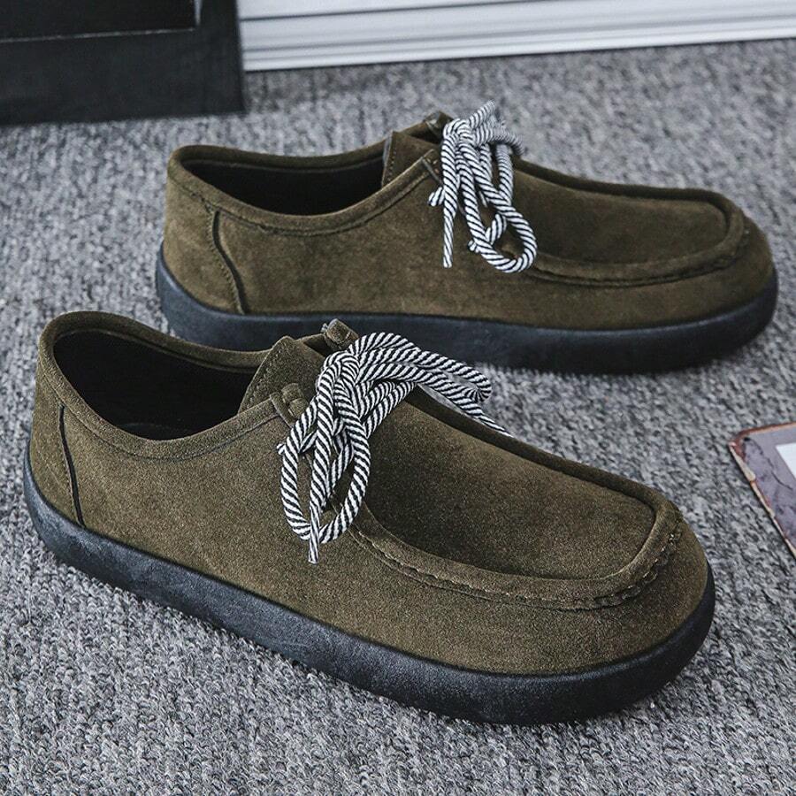 Men's New Solid Color Casual Faux Leather Lace-Up Sneakers, Suitable For Office Wear In Autumn