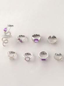 Set de 8 piezas de anillos de joyería con diseños minimalistas y elegantes de mariposa, corazón, serpiente y pentagrama de aleación con rhinestones, adecuado para fiestas, banquetes y regalos