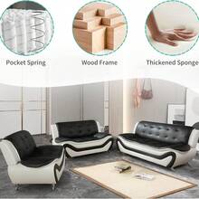 Leather Living Room Furniture Sets, Sectional Sofa Sets Modern Faux Leather Couch 6-Seat Sofa For Living Room(Sofa+Loveseat+Chair)Furniture Living Room Living Room Set Sectional Couch, Black & White - Đen & Trắng-6 chỗ ngồi (Sofa + Ghế dài + Ghế) - Xem 4
