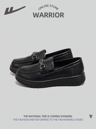 WARRIOR 1 Pair Black Casual Low-Top Women's Loafers, Versatile Slip-On Shoes