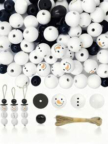 50 pièces Perles en bois de bonhomme de neige de Noël - Perles de bois rondes blanches d'hiver non finies pour l'artisanat DIY, la décoration de fête de Noël et la maison