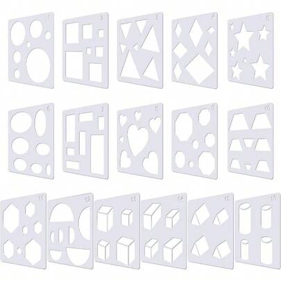 Outus 16 Pieces Kids Drawing Stencils Basic Shape Plastic Drawing Stencil Template Geometry Shape Reusable DIY Painting For Kids Girls Boys Gifts Home Classroom Crafts