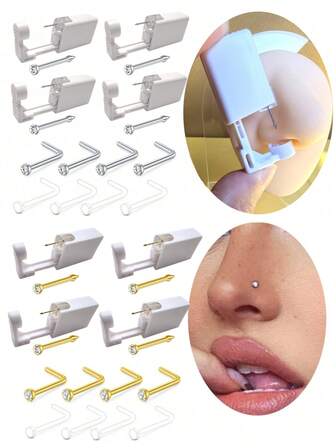 12Pcs Nose Piercing Kit Piercing Gun Built-InNose Studs Clear Nose Stud Painless Self Piercing Kit With20G Nose Rings Stud Disposable Piercing Gun For AtHome Nose Piercing
