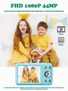 W&O 2.4-Inch Digital Camera, FHD 1080P, Digital Point And Shoot, Retro 64MP For Vlogging With Anti Shake 16X Zoom, Compact, 32GB SD Card Included,MP3 Player, With Flashlight -Best Gift For Beginners Of Cameras - 藍色-Q3 - 查看 4