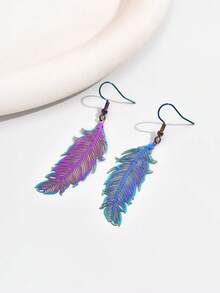 1 par de pendientes con colgante de pluma hueca y colorida, joyería casual de fiesta para mujeres