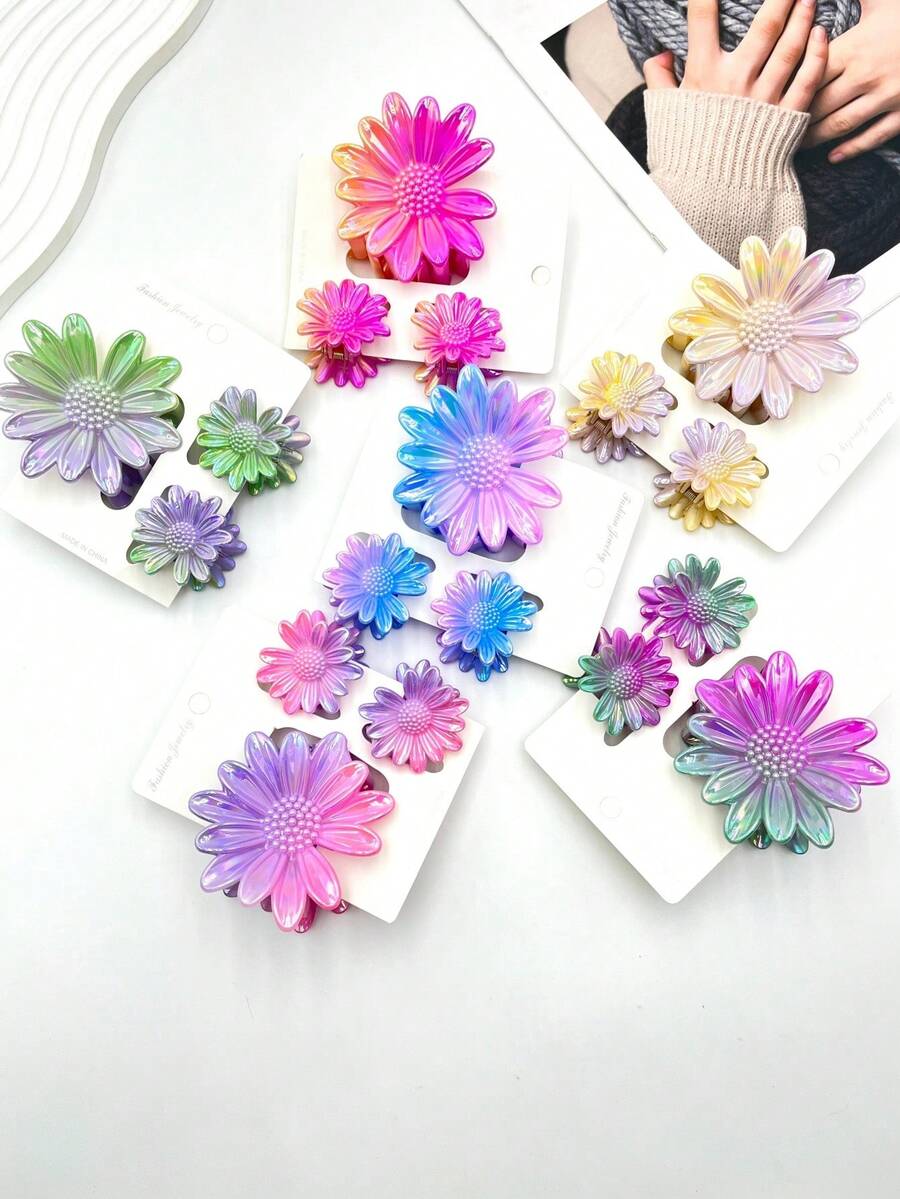 3 piezas/9 piezas/18 piezas Pinza de pelo con estampado floral casual 2025 nueva con baño electrolítico de margarita, dulce para playa, viaje, fiesta, vacaciones, regreso a la escuela, accesorios de moda elegantes para el invierno