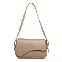 Stylish Women's Baguette Shoulder Bag With Front Detail - Beige - View 5