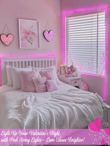 Dây đèn LED 200 inch, 100 bóng, chống thấm nước, thích hợp trang trí ngày Valentine, năm mới, tiệc tùng, màu hồng, dùng pin, có chức năng hẹn giờ và chống thấm nước, sử dụng trong nhà/ngoài trời, lý tưởng cho tiệc tùng, sân hiên, vườn, sân (màu hồng) - Nhiều màu - Xem 4