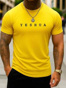Yellow Men's Christian Yeshua Shirt Short Sleeve T-Shirt 100% Cotton Round Neck T-Shirt For Men Writing Yeshua - 黃色 - 查看 1