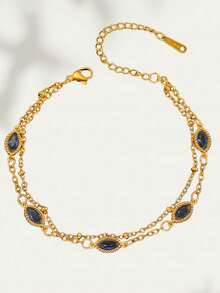 1 件女士多层锆石不锈钢手链，18K 镀金钻石首饰，高端配饰 - 彩色 - 查看 9