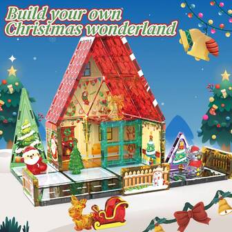 2025 Christmas Colored Window Magnetic Building Blocks Set DIY Jigsaw Puzzle 3D Jigsaw Puzzle New Year Children's Toys, Suitable For Christmas Gifts For Boys And Girls Over 3 Years Old, Stimulate Children's Creativity And Imagination
