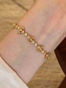 1pc Iris Flower Rhinestone Bracelet, Vintage Minimalist Metal Gold Iris Flower Bracelet, Suitable For Women Everyday, Party, Event Wear - Gold - View 2
