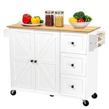 Chic White Home Kitchen Island Cart,  Storage Cabinet & 3 Drawers, Stylish 2 Adjustable Shelves - 白色 - 查看 7