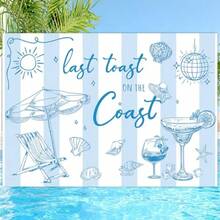 DLast Toast On The Coast Backdrop 7 X 5 Ft Summer Beach Photography Background Banner Blue Champagne Bachelorette Party Photo Prop For Bachelorette Bridal Shower Engagement Party Decor - 如圖 - 查看 1