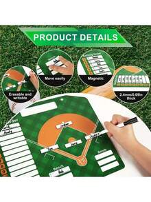 双面磁性棒球阵容板，带可擦写夹子 - 棒球战术板、板、便携式替补席整理板，用于计分、球队排名和教练棒球计划 - 耐用金属结构，可擦写演示战术板，棒球配件，适用于比赛策略、棒球训练、球队阵容规划、团队运动、户外运动配件、游乐场练习、家庭娱乐、游戏用品、男士礼物