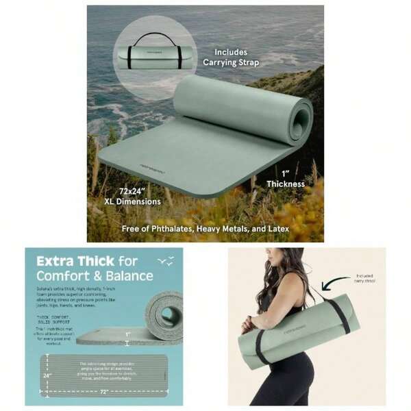 Solana Yoga 1 Thick Nylon Strap Men Women - Non  Excercise Yoga, Pilates, Stretching, Floor Fitness Workouts, Black